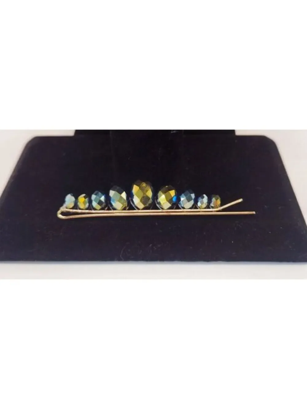 Handmade Beaded Hairpin – Glass Aurora Borealis Beads –